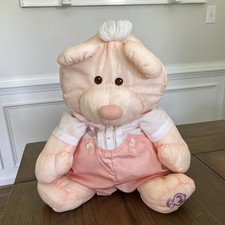 Fisher Price Vintage 1986 PUFFALUMP Orange Peach Bear Cub 8006 W/ Outfit 17"