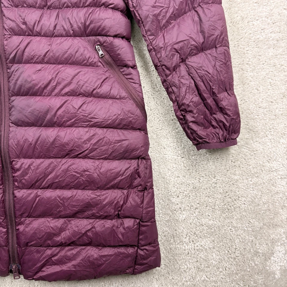 Lands' End Puffer Parka Womens Size Medium Petite Purple Hooded Down Zip Pockets - Image 3 of 4