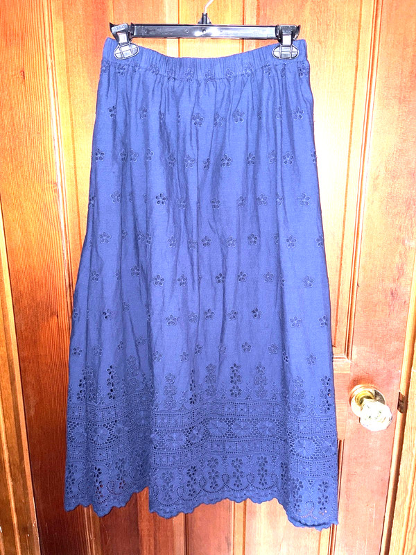 Navy Blue Eyelet A Line Cotton Skirt Size M