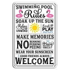 Swimming Pool Rules: Make Memories, Soak Up  Friends Tin Metal Signs Home Décor