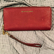 Michael Kors Burgundy Zip-Around Wristlet Wallet Organizer Card Photo Holder