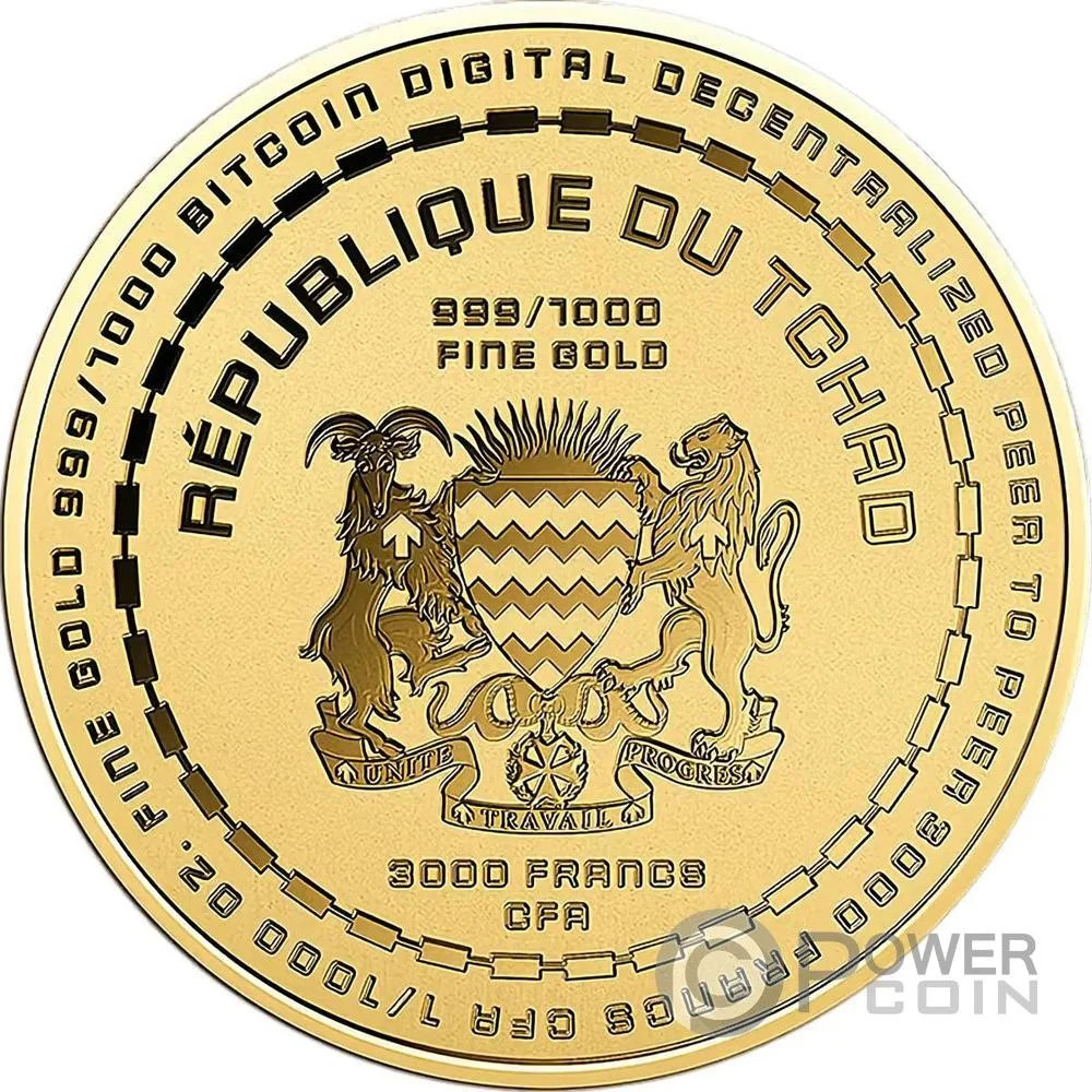 BITCOIN 1/1000 Oz Gold Coin 3000 Francs Chad