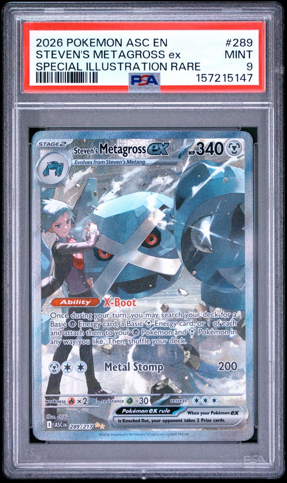 PSA 9 STEVEN'S METAGROSS EX 289/217 SIR ASCENDED HEROES POKEMON 😍