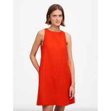 Madewell Mini Shift Dress Linen Bright Flame Red Pockets Minimalist Large NWT