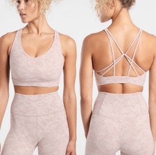 Athleta Solace Textured Blush Pink Printed Strappy Sports Bra Size Medium