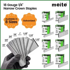 meite 18 Gauge 1/4" Narrow Crown Staples Galvanized 1/2" to 1-1/2" Leg Length