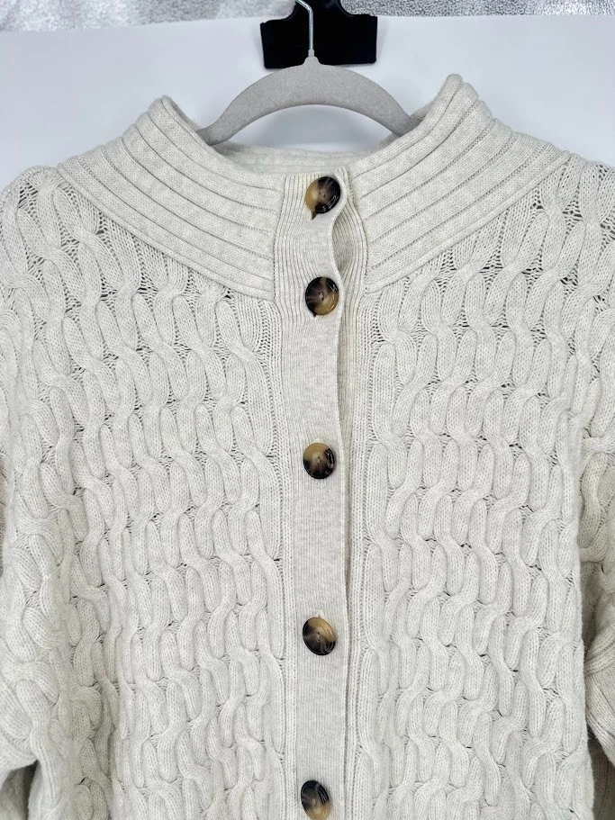 Cárdigan J Jill Botón Suéter Botón Frontal Cable Tejido Marfil Pescador Preppy XL Foto 2 de 4