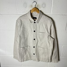 H&M Jacket Mens Large Beige Chore Overshirt Oi Polloi Workwear Shacket Linen