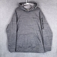 Simms Fishing Sweatshirt Mens 2XL Gray Fleece Hoodie Spell Out Outdoor