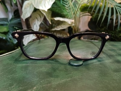 Chrome Hearts Black Frame Sunglasses with Gold Cross Flower 52-19-153