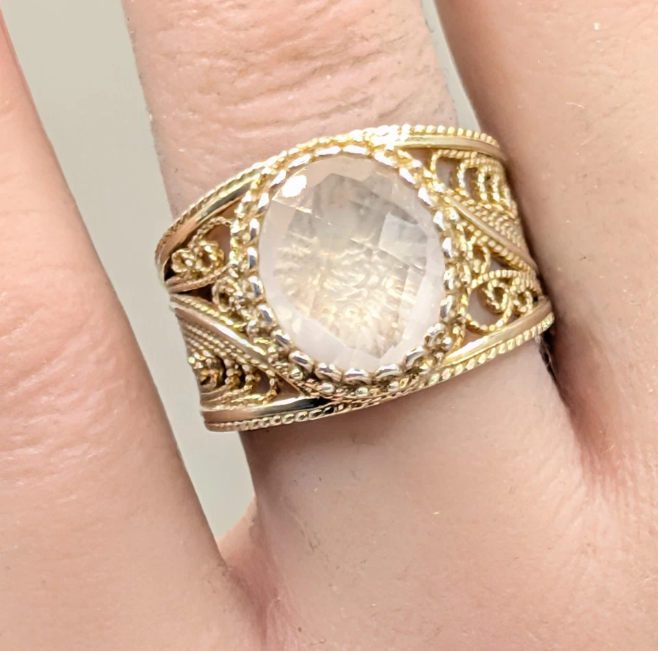 QVC 925 Sterling Silver Gold Plated Rose Quartz Filigree Gemstone Ring  - Image 4 of 4