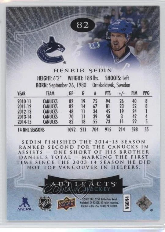 2015-16 Upper Deck Artifacts Henrik Sedin #82 HOF - Image 2 of 2