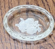 Miniature 3" Crystal Glass Floral Flowers Etched Roses Ring Trinket Dish
