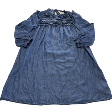 Kate Spade Dress Womens XS Denim Broome Street Embroidered Indigo Boho Ruffle