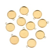 100 Pcs Golden Plated 12mm Tray 304 Stainless Steel Pendant Cabochon Settings Pl