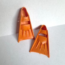 Vintage Hong Kong 60s/70s Rubber Swim Flippers Orange Barbie or Action Man