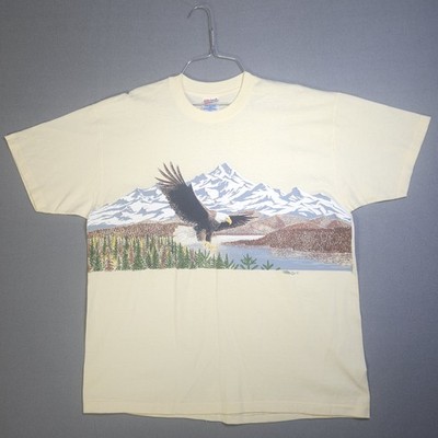 Vintage Hanes X-Large Eagle Mountain Nature Brooks Graphic T-Shirt Cream 50/50