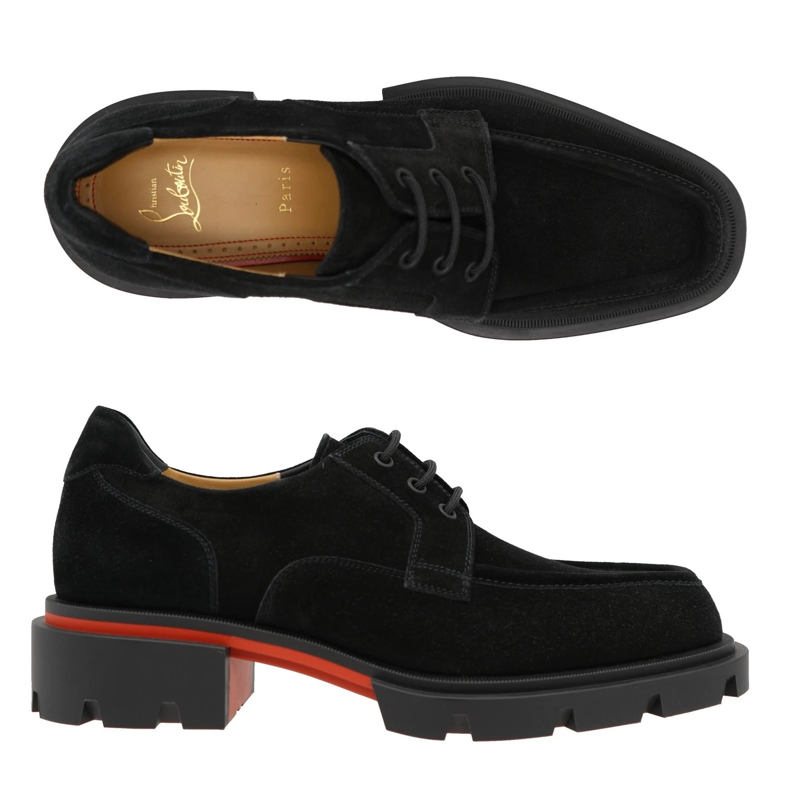 Christian Louboutin — Christian Louboutin Our Georges Black Suede Lace-Up Shoes Size 11 New