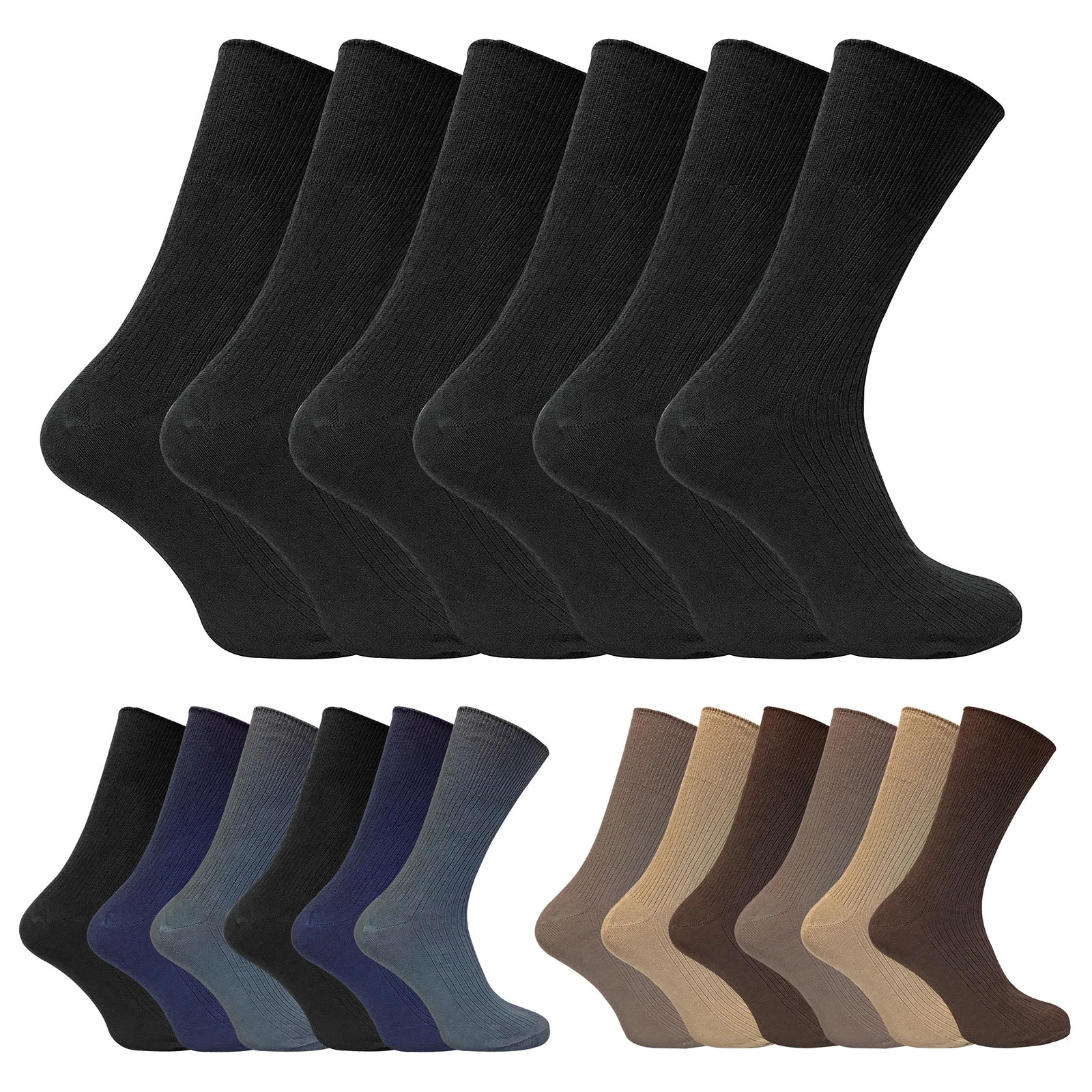Mens Non Elastic Socks by Sock Snob , 6 Multi Pack 100 Cotton Soft Top Socks
