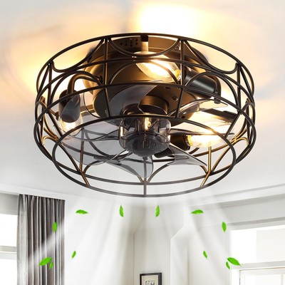 Black Caged Ceiling Fans with Lights and Remote,6 Speeds,12 inch Industrial F...