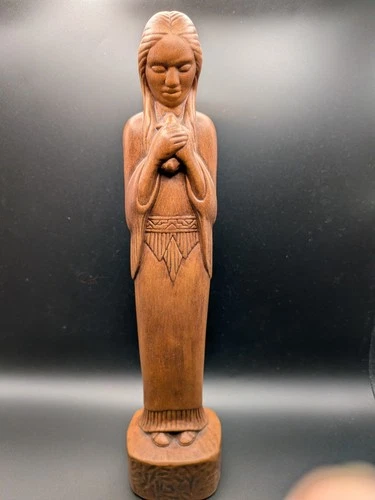 FRANKOMA Pottery Willard Stone 101 Rubbed Bisque Native American Maiden w Rabbit