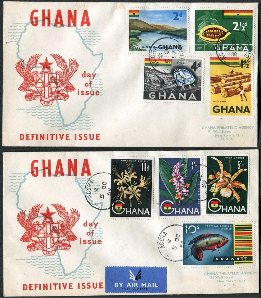 Ghana 48-60,C1-C2,four FDC. 1959.Cocoa,Diamond,Bishop,Lily,Orchid,Cranes, - Image 2 of 2