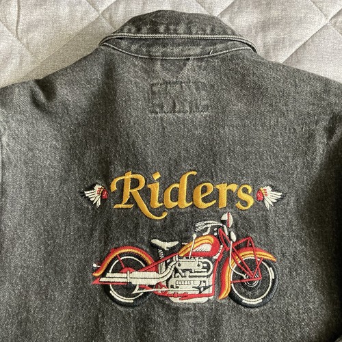 Ralph Lauren Country Black Denim Biker Jacket Women’s Small Riders Patches - Picture 10 of 18