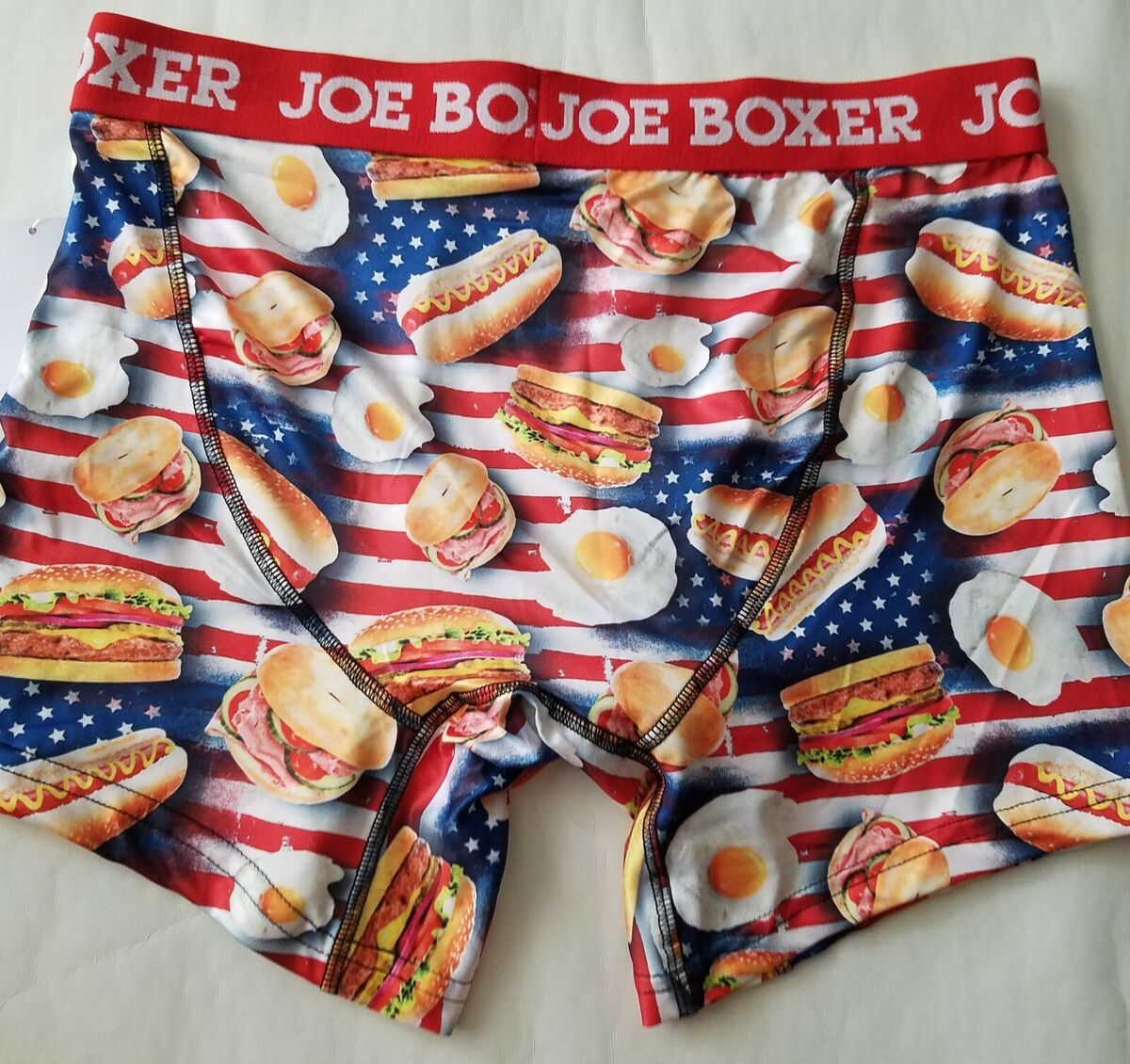 Joe Boxer Hamburger Hot Dog Patriotic Food Boxer Brief US Flag Underwear S  NWT