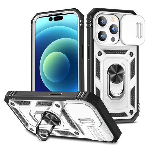 For iPhone 16 15 14 13 12 11 Pro Max Case Slide Camera Lens Ring Stand Cover - Picture 15 of 16