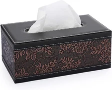 Rectangular Leather Tissue Box Cover with Magnetic Bottom for Home, Office