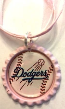 Handmade Los Angeles Dodgers Baseball Inspired Bottle Cap Organza Voile Necklace