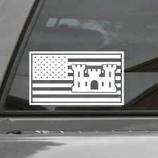 CORPS OF ENGINEER w/ USA Flag Vinyl  Decal Sticker U.S. ARMY 7.25" x 4.1" 