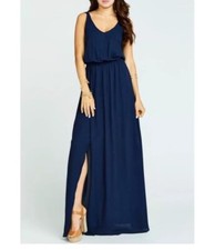 Show Me Your MuMu Kendall Maxi Dress Size Large Navy Blue Low Back Chiffon