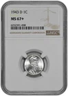 1943 D 1c Lincoln Steel Wheat Cent NGC MS 67+ New Holder