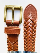Women  s Leather Woven Belt Solid Brass Buckle