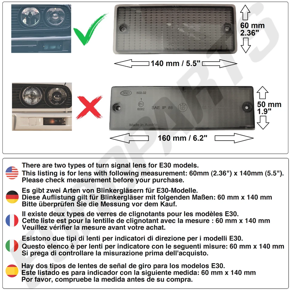 1990 BMW E30 M3 Genuine Smoke Turn Signal Turn Indicator Blinker Lens Set - Image 2 of 4