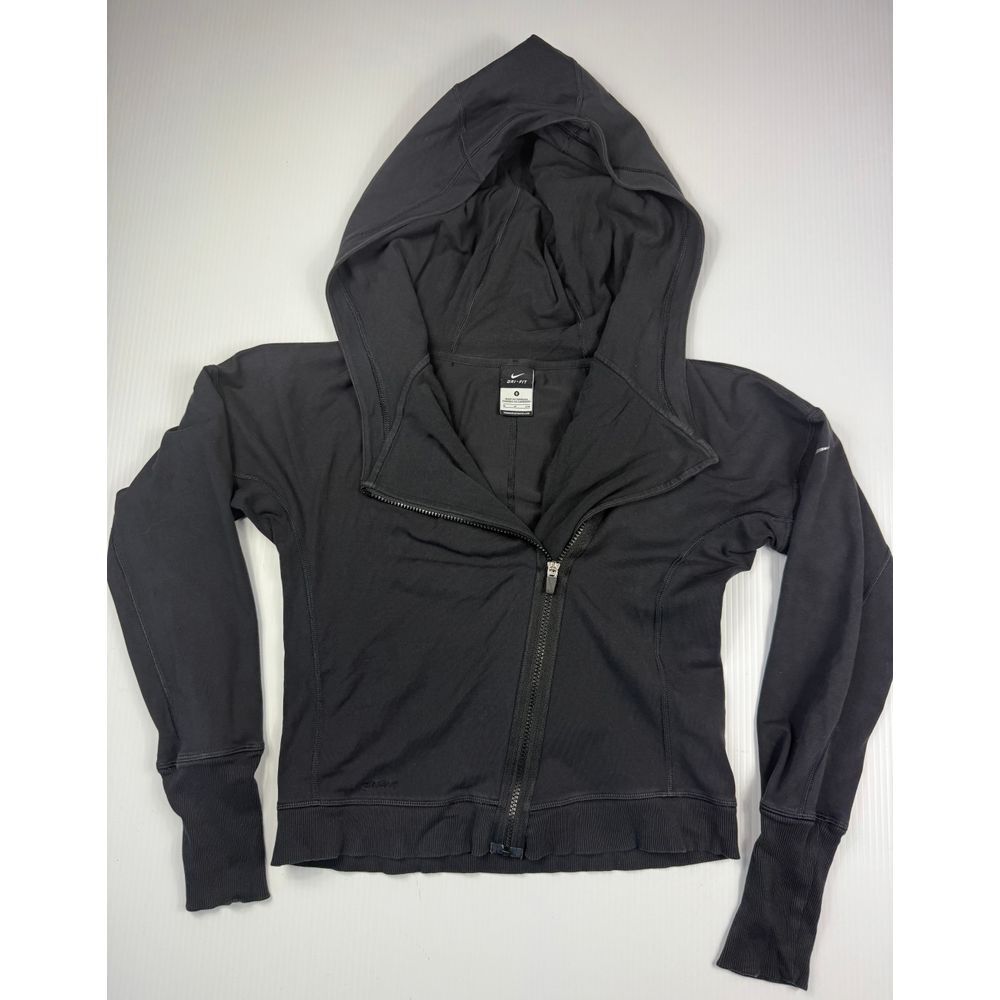 SACAI X NIKE Nike Dri FIT Nero Asimmetrico Zip Up Sportivo Felpa con Cappuccio Allenamento Giacca S