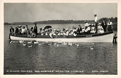 Winona College ''Bug Hunters'' Wawasee Lake IN 1912 RPPC Photo Postcard COPY