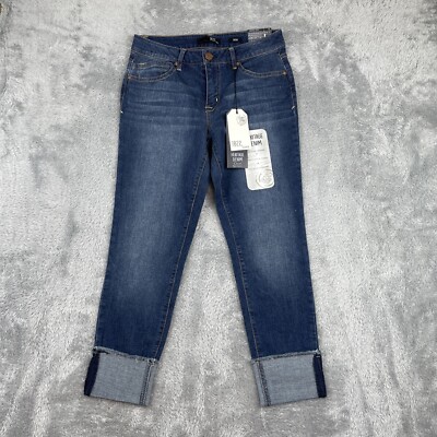 1822 Denim Jeans Women's Blue Crop Skinny Cuffed Stretch