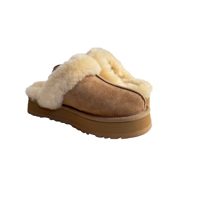 UGG DISQUETTE SLIDE SAND SHEARLING CUFF SANDALS US 7 / EU 38 / UK