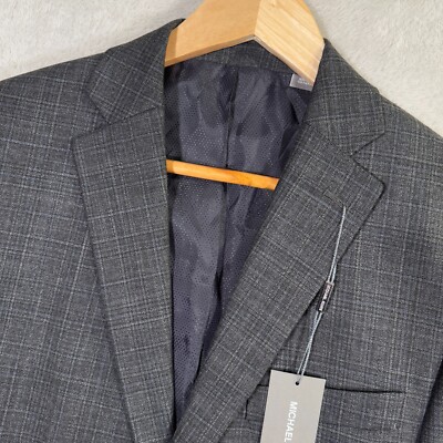 NWT Michael Kors Blazer Jacket Mens 38R Grey Glen Check Recent Summer Blend Flex