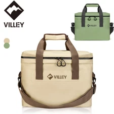 VILLEY Cooler Bag 30Can Insulated Sided Cooler Leakproof Cooler 20L Green/Coffee