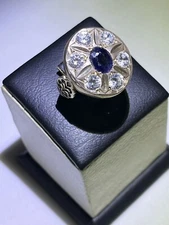 Men's Silver 925 Handmade Ring Blue Sapphire & Sparkling Zircon Artisan Jewelry