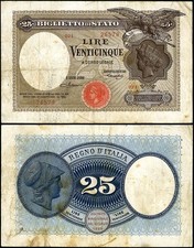 Biglietto di Stato da 25 Lire 20/8/1923 Maltese - Rossolini - RRR
