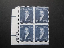 1968 #1292a 40c Thomas Paine Plate Block #31337 LL MNH OG F/VF "Tagged"