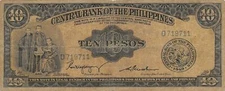Philippines  10  Pesos 1949  P 136e Sign. # 2 Series D Circulated Banknote LBCV