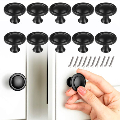 Lot of 10 Black Cabinet Knobs Drawer Kitchen Dresser Furniture Door Handle Pull
