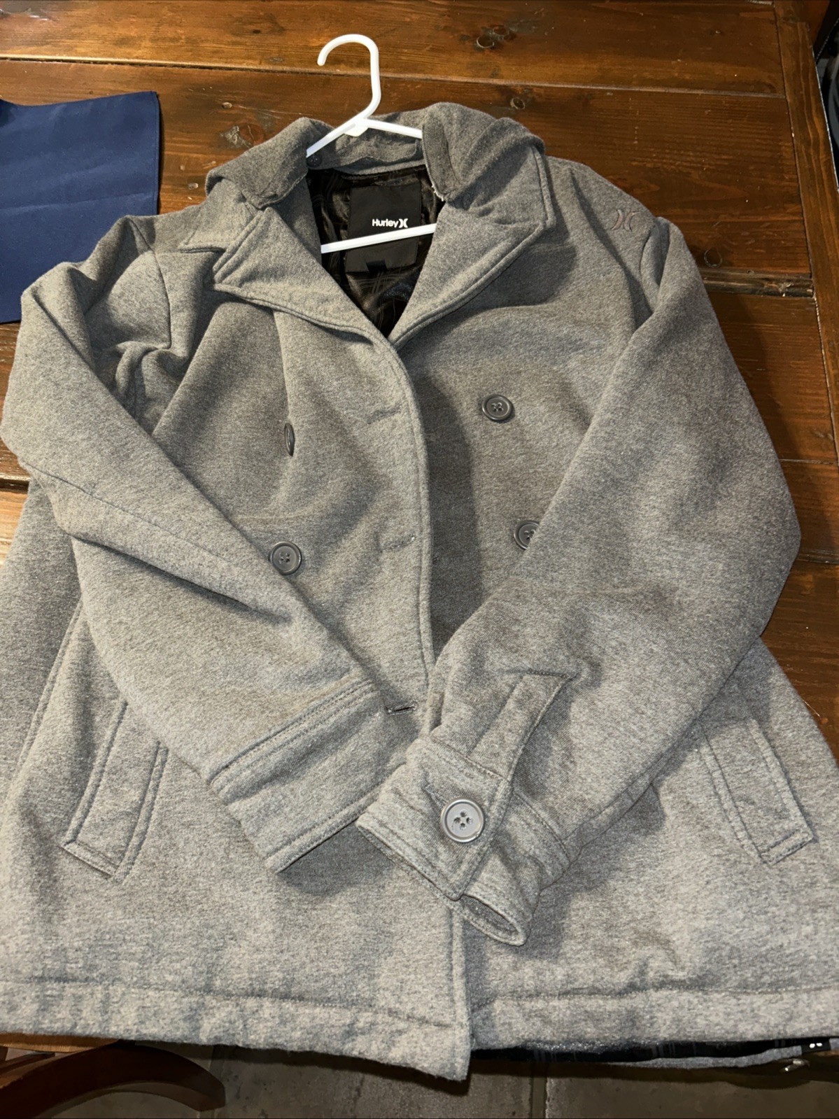 Hurley Peacoat Men's Sz XL Y2k Style Lined Detachable Hood Gray