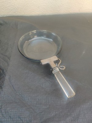 Vintage Pyrex Flameware 7'' Glass Skillet Pan Detachable Handle 817-B Blue Glass