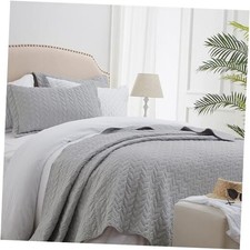 Queen Quilt Bedding Full/Queen 90"x96" 37 - Light Grey - Leaf Embroidered